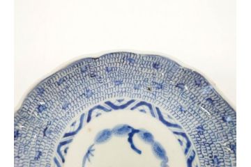 江戸後期　古伊万里　大明成化年製　微塵唐草文染付　約18cm　6寸　繊細な線描きが見事な中皿3枚セット(みじんからくさ、和皿、和食器、六寸)(R-076812)