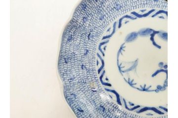 江戸後期　古伊万里　大明成化年製　微塵唐草文染付　約18cm　6寸　繊細な線描きが見事な中皿3枚セット(みじんからくさ、和皿、和食器、六寸)(R-076812)