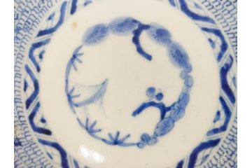 江戸後期　古伊万里　大明成化年製　微塵唐草文染付　約18cm　6寸　繊細な線描きが見事な中皿3枚セット(みじんからくさ、和皿、和食器、六寸)(R-076812)