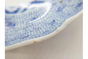 江戸後期　古伊万里　大明成化年製　微塵唐草文染付　約18cm　6寸　繊細な線描きが見事な中皿3枚セット(みじんからくさ、和皿、和食器、六寸)(R-076812)