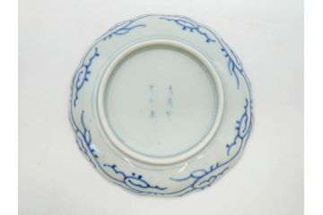 江戸後期　古伊万里　大明成化年製　微塵唐草文染付　約18cm　6寸　繊細な線描きが見事な中皿3枚セット(みじんからくさ、和皿、和食器、六寸)(R-076812)