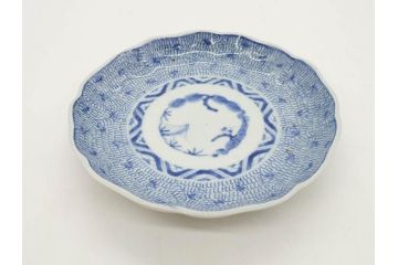 江戸後期　古伊万里　大明成化年製　微塵唐草文染付　約18cm　6寸　繊細な線描きが見事な中皿3枚セット(みじんからくさ、和皿、和食器、六寸)(R-076812)