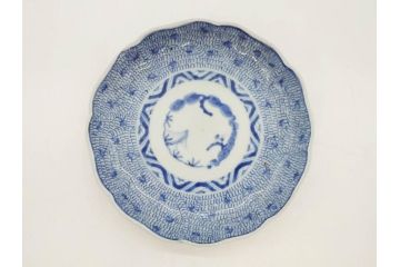 江戸後期　古伊万里　大明成化年製　微塵唐草文染付　約18cm　6寸　繊細な線描きが見事な中皿3枚セット(みじんからくさ、和皿、和食器、六寸)(R-076812)