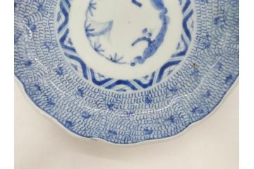 江戸後期　古伊万里　大明成化年製　微塵唐草文染付　約18cm　6寸　繊細な線描きが見事な中皿3枚セット(みじんからくさ、和皿、和食器、六寸)(R-076812)