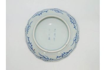 江戸後期　古伊万里　大明成化年製　微塵唐草文染付　約18cm　6寸　繊細な線描きが見事な中皿3枚セット(みじんからくさ、和皿、和食器、六寸)(R-076812)