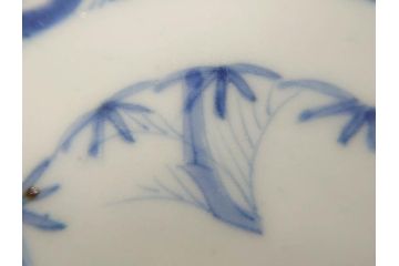 江戸後期　古伊万里　大明成化年製　微塵唐草文染付　約18cm　6寸　繊細な線描きが見事な中皿3枚セット(みじんからくさ、和皿、和食器、六寸)(R-076812)