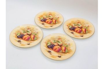 イギリス　EYNSLEY(エインズレイ)　オーチャードゴールド　約21cm　食卓を彩る華やかなプレート4枚セット(スティル・ライフ・フルーツ、洋食器、英国)(R-076814)