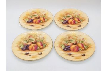 イギリス　EYNSLEY(エインズレイ)　オーチャードゴールド　約21cm　食卓を彩る華やかなプレート4枚セット(スティル・ライフ・フルーツ、洋食器、英国)(R-076814)