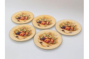 イギリス　EYNSLEY(エインズレイ)　オーチャードゴールド　約16cm　食卓を彩る華やかなプレート5枚セット(スティル・ライフ・フルーツ、洋食器、英国)(R-076815)