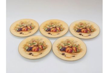 イギリス　EYNSLEY(エインズレイ)　オーチャードゴールド　約16cm　食卓を彩る華やかなプレート5枚セット(スティル・ライフ・フルーツ、洋食器、英国)(R-076815)
