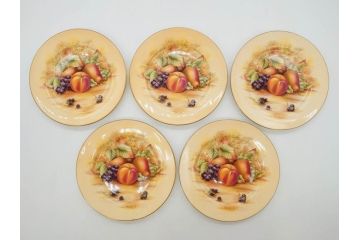 イギリス　EYNSLEY(エインズレイ)　オーチャードゴールド　約16cm　食卓を彩る華やかなプレート5枚セット(スティル・ライフ・フルーツ、洋食器、英国)(R-076815)