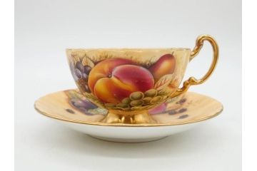 イギリス　EYNSLEY(エインズレイ)　オーチャードゴールド　食卓を彩る華やかなティーカップ&ソーサー5客セット(C&S、スティル・ライフ・フルーツ、洋食器、英国)(R-076816)