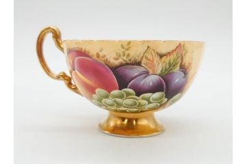イギリス　EYNSLEY(エインズレイ)　オーチャードゴールド　食卓を彩る華やかなティーカップ&ソーサー5客セット(C&S、スティル・ライフ・フルーツ、洋食器、英国)(R-076816)