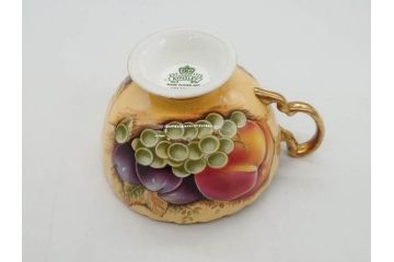 イギリス　EYNSLEY(エインズレイ)　オーチャードゴールド　食卓を彩る華やかなティーカップ&ソーサー5客セット(C&S、スティル・ライフ・フルーツ、洋食器、英国)(R-076816)