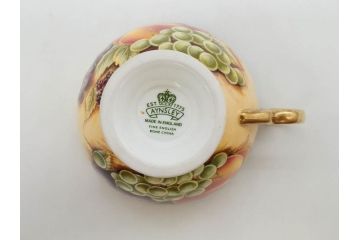 イギリス　EYNSLEY(エインズレイ)　オーチャードゴールド　食卓を彩る華やかなティーカップ&ソーサー5客セット(C&S、スティル・ライフ・フルーツ、洋食器、英国)(R-076816)