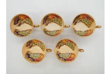 イギリス　EYNSLEY(エインズレイ)　オーチャードゴールド　食卓を彩る華やかなティーカップ&ソーサー5客セット(C&S、スティル・ライフ・フルーツ、洋食器、英国)(R-076816)