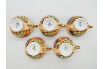 イギリス　EYNSLEY(エインズレイ)　オーチャードゴールド　食卓を彩る華やかなティーカップ&ソーサー5客セット(C&S、スティル・ライフ・フルーツ、洋食器、英国)(R-076816)