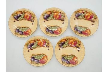 イギリス　EYNSLEY(エインズレイ)　オーチャードゴールド　食卓を彩る華やかなティーカップ&ソーサー5客セット(C&S、スティル・ライフ・フルーツ、洋食器、英国)(R-076816)