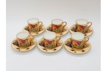 イギリス　EYNSLEY(エインズレイ)　オーチャードゴールド　食卓を彩る華やかなデミタスカップ&ソーサー6客セット(C&S、スティル・ライフ・フルーツ、洋食器、英国)(R-076817)