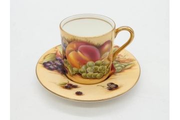 イギリス　EYNSLEY(エインズレイ)　オーチャードゴールド　食卓を彩る華やかなデミタスカップ&ソーサー6客セット(C&S、スティル・ライフ・フルーツ、洋食器、英国)(R-076817)