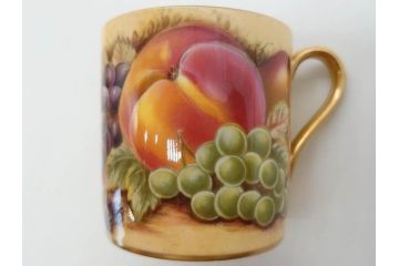 イギリス　EYNSLEY(エインズレイ)　オーチャードゴールド　食卓を彩る華やかなデミタスカップ&ソーサー6客セット(C&S、スティル・ライフ・フルーツ、洋食器、英国)(R-076817)