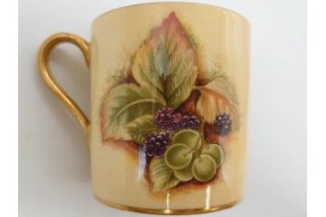 イギリス　EYNSLEY(エインズレイ)　オーチャードゴールド　食卓を彩る華やかなデミタスカップ&ソーサー6客セット(C&S、スティル・ライフ・フルーツ、洋食器、英国)(R-076817)