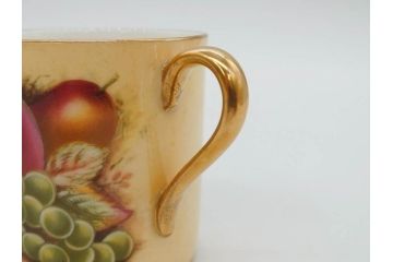 イギリス　EYNSLEY(エインズレイ)　オーチャードゴールド　食卓を彩る華やかなデミタスカップ&ソーサー6客セット(C&S、スティル・ライフ・フルーツ、洋食器、英国)(R-076817)