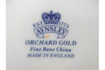 イギリス　EYNSLEY(エインズレイ)　オーチャードゴールド　食卓を彩る華やかなデミタスカップ&ソーサー6客セット(C&S、スティル・ライフ・フルーツ、洋食器、英国)(R-076817)