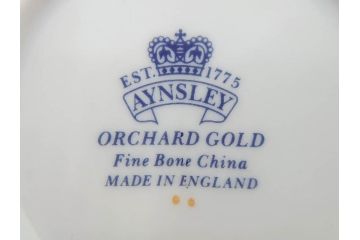 イギリス　EYNSLEY(エインズレイ)　オーチャードゴールド　食卓を彩る華やかなデミタスカップ&ソーサー6客セット(C&S、スティル・ライフ・フルーツ、洋食器、英国)(R-076817)