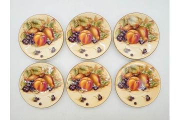 イギリス　EYNSLEY(エインズレイ)　オーチャードゴールド　食卓を彩る華やかなデミタスカップ&ソーサー6客セット(C&S、スティル・ライフ・フルーツ、洋食器、英国)(R-076817)