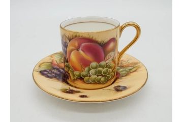 イギリス　EYNSLEY(エインズレイ)　オーチャードゴールド　食卓を彩る華やかなデミタスカップ&ソーサー6客セット(C&S、スティル・ライフ・フルーツ、洋食器、英国)(R-076817)