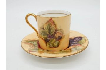 イギリス　EYNSLEY(エインズレイ)　オーチャードゴールド　食卓を彩る華やかなデミタスカップ&ソーサー6客セット(C&S、スティル・ライフ・フルーツ、洋食器、英国)(R-076817)