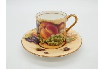 イギリス　EYNSLEY(エインズレイ)　オーチャードゴールド　食卓を彩る華やかなデミタスカップ&ソーサー6客セット(C&S、スティル・ライフ・フルーツ、洋食器、英国)(R-076817)