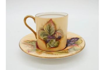 イギリス　EYNSLEY(エインズレイ)　オーチャードゴールド　食卓を彩る華やかなデミタスカップ&ソーサー6客セット(C&S、スティル・ライフ・フルーツ、洋食器、英国)(R-076817)