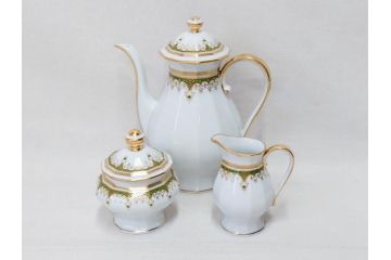 フランス　BERNARDAUD(ベルナルド)　LIMOGES(リモージュ)　 気品あるデザインが目を惹くティーポット&シュガーポット&クリーマー3点セット(ミルクジャー、ミルクポット、ボンボン入れ、洋食器)(R-076818)