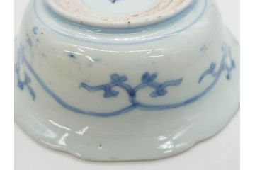 江戸期　古伊万里　染付　二重角福　渦福　松竹草花風景図　約15cm　5寸　優しい図柄が上品な深皿3枚セット(五寸、鉢、和食器、和皿)(R-076819)