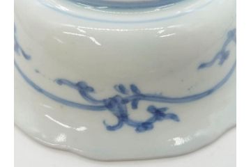 江戸期　古伊万里　染付　二重角福　渦福　松竹草花風景図　約15cm　5寸　優しい図柄が上品な深皿3枚セット(五寸、鉢、和食器、和皿)(R-076819)