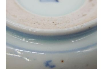 江戸期　古伊万里　染付　二重角福　渦福　松竹草花風景図　約15cm　5寸　優しい図柄が上品な深皿3枚セット(五寸、鉢、和食器、和皿)(R-076819)
