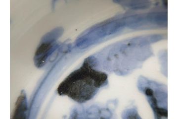 江戸期　古伊万里　染付　二重角福　渦福　松竹草花風景図　約15cm　5寸　優しい図柄が上品な深皿3枚セット(五寸、鉢、和食器、和皿)(R-076819)