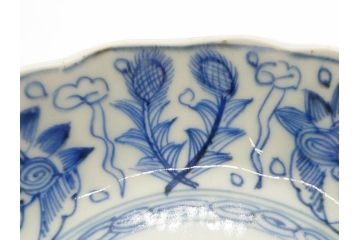 幕末期　古伊万里　輪花型　線描き　草花図　約15cm　4.9寸　手描きのあたたかみが魅力のなます皿2枚セット(中皿、和皿、和食器、四寸九分)(R-076820)