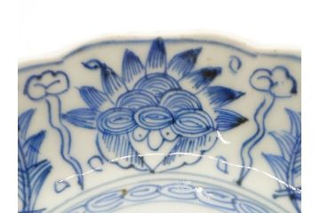 幕末期　古伊万里　輪花型　線描き　草花図　約15cm　4.9寸　手描きのあたたかみが魅力のなます皿2枚セット(中皿、和皿、和食器、四寸九分)(R-076820)