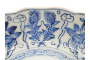 幕末期　古伊万里　輪花型　線描き　草花図　約15cm　4.9寸　手描きのあたたかみが魅力のなます皿2枚セット(中皿、和皿、和食器、四寸九分)(R-076820)
