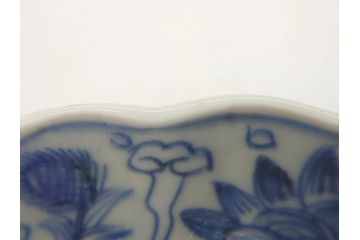 幕末期　古伊万里　輪花型　線描き　草花図　約15cm　4.9寸　手描きのあたたかみが魅力のなます皿2枚セット(中皿、和皿、和食器、四寸九分)(R-076820)