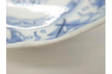 幕末期　古伊万里　輪花型　線描き　草花図　約15cm　4.9寸　手描きのあたたかみが魅力のなます皿2枚セット(中皿、和皿、和食器、四寸九分)(R-076820)