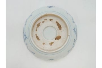 幕末期　古伊万里　輪花型　線描き　草花図　約15cm　4.9寸　手描きのあたたかみが魅力のなます皿2枚セット(中皿、和皿、和食器、四寸九分)(R-076820)