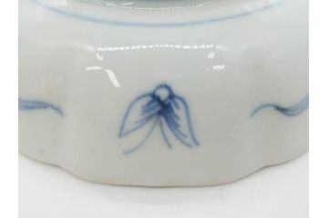 幕末期　古伊万里　輪花型　線描き　草花図　約15cm　4.9寸　手描きのあたたかみが魅力のなます皿2枚セット(中皿、和皿、和食器、四寸九分)(R-076820)