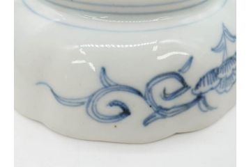 幕末期　古伊万里　輪花型　線描き　草花図　約15cm　4.9寸　手描きのあたたかみが魅力のなます皿2枚セット(中皿、和皿、和食器、四寸九分)(R-076820)