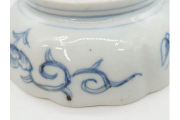 幕末期　古伊万里　輪花型　線描き　草花図　約15cm　4.9寸　手描きのあたたかみが魅力のなます皿2枚セット(中皿、和皿、和食器、四寸九分)(R-076820)