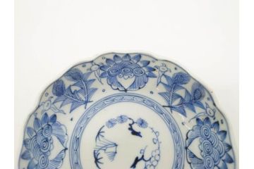 幕末期　古伊万里　輪花型　線描き　草花図　約15cm　4.9寸　手描きのあたたかみが魅力のなます皿2枚セット(中皿、和皿、和食器、四寸九分)(R-076820)