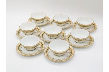 フランス　BERNARDAUD(ベルナルド)　LIMOGES(リモージュ)　気品あるデザインが魅力的なティーカップ&ソーサー8客セット(C&S、洋食器)(R-076821)